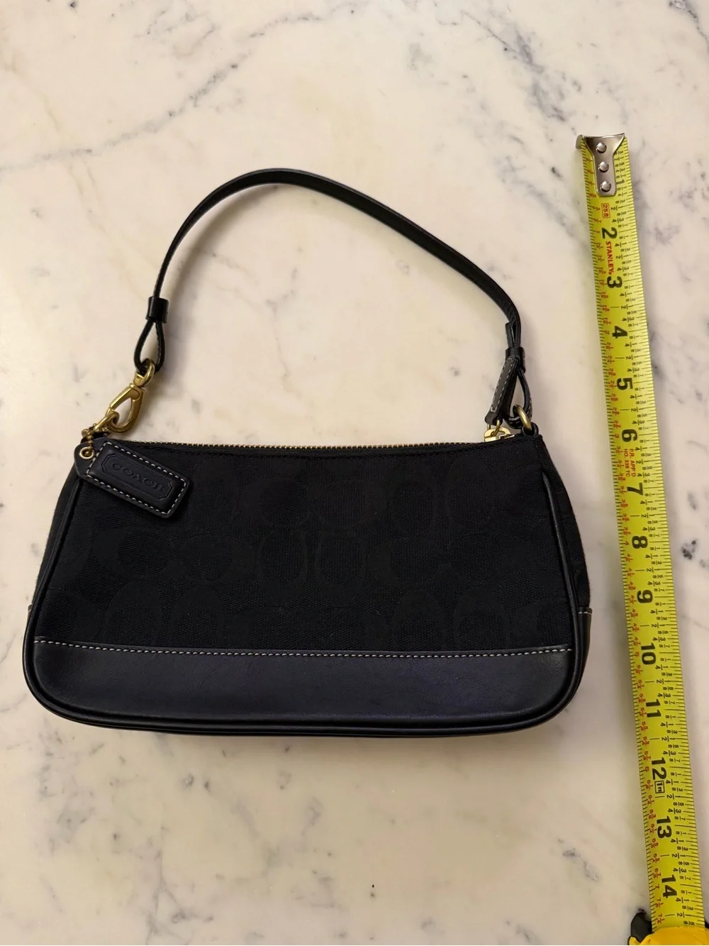 Coach Black Signature Canvas Shoulder Bag with Leather Trim